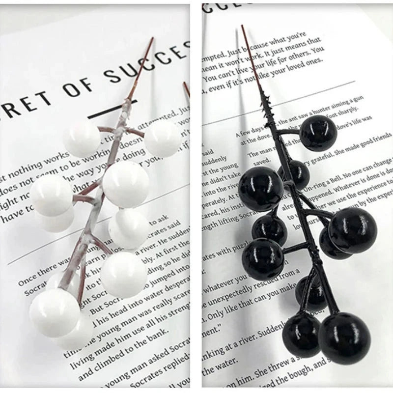 Christmas Decoration Red Berries Artificial Foam Black White Berry Flower Branches DIY Wreath Xmas Tree Wedding Party Home Decor Good Vibrations