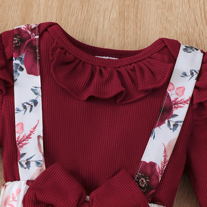 3Pcs Baby Girl Set Flying Sleeve Pit Strip jumpsuit+Printed Strap Pants+Headband Set 0-24 Months Baby Girl Spring Autumn Set Good Vibrations