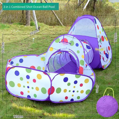 Kids Castle Tent Tunnel 3 Piece Set Boys Girls Princess Playhouse Indoor Outdoor Crawling Game Foldable Toy Ocean Ball Pool Gift Good Vibrations
