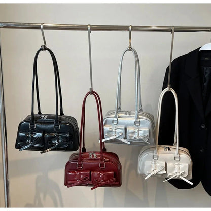 Bow Pocket Design Women's Shoulder Bag Vintage Pu Leather Ladies Small Underarm Bags Fashion Female Luxury Handbags Tote Purse Good Vibrations