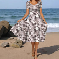 Plus Size Spring Summer Large Size Women's Floral Print Holiday Style Dress Cross-Border Direct Sale Polyester Fiber Casual D... Good Vibrations