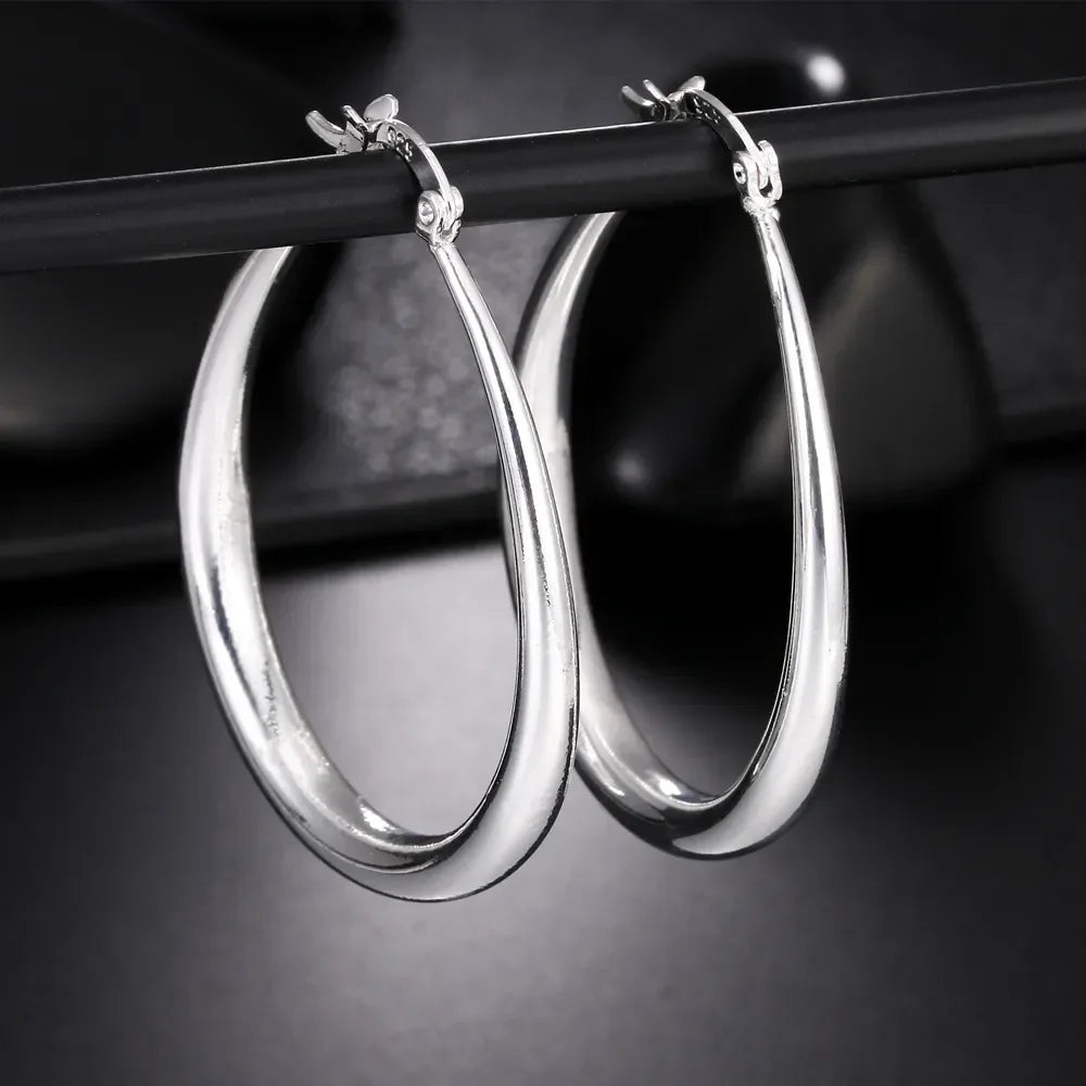 41MM Silver Color  Smooth Circle Big Hoop Earrings for Women Fashion Party Wedding Jewelry Christmas Gifts Good Vibrations