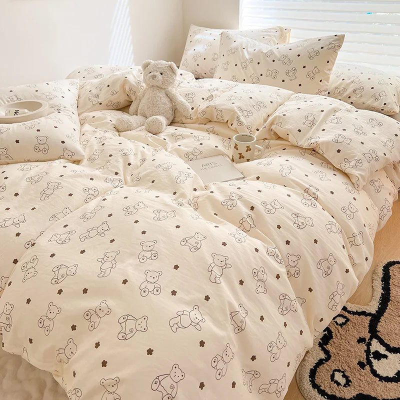 Ins Simple Flower Bed LinenTwin Full Queen King Size Bed Sheets Set  Adults Kids Floral Bed Comforter Sets Bed Duvets Kawaii Good Vibrations