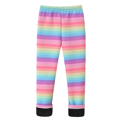 Girls Warm Plush Long Pants for Autumn Spring Cartoon Butterfly Striped Soft Cozy Leggings Fleece-Lined Bottoms Kids Casual Wear Good Vibrations