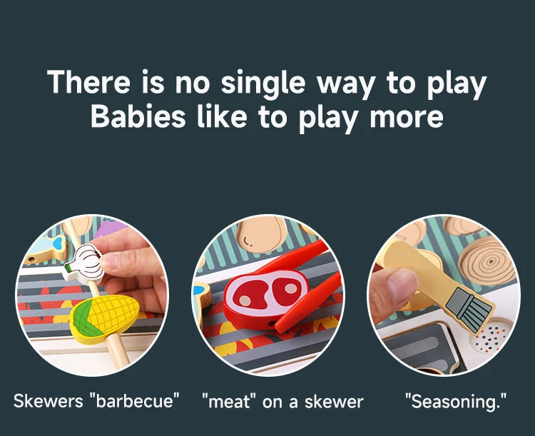 Simulation Kitchen Pretend Toy Wooden Toddler DIY BBQ Toy Set Classic Game Montessori Educational Toy For Children Kids Gift Good Vibrations