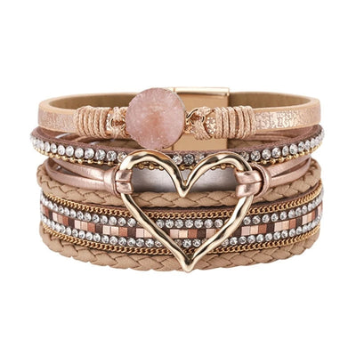 Bracelet for Women Bohomian Leather Wrap Multi-Layer Heart Bracelet Bangle Jewelry Gift Fashionable Wrist Accessory R3MC