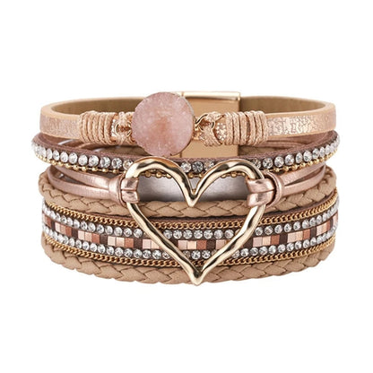 Bracelet for Women Bohomian Leather Wrap Multi-Layer Heart Bracelet Bangle Jewelry Gift Fashionable Wrist Accessory R3MC Good Vibrations