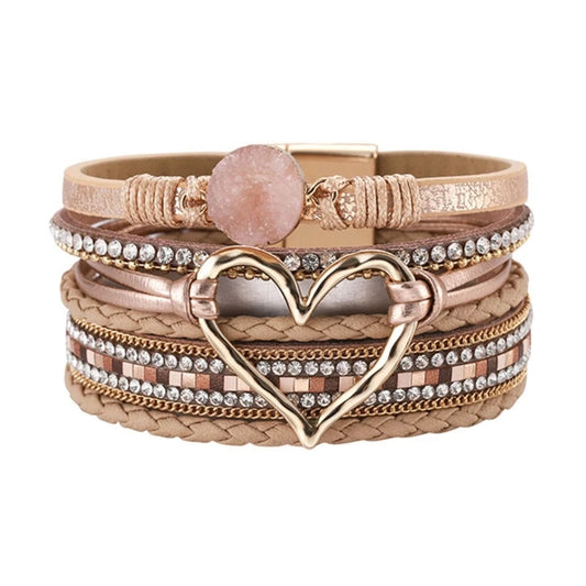 Bracelet for Women Bohomian Leather Wrap Multi-Layer Heart Bracelet Bangle Jewelry Gift Fashionable Wrist Accessory R3MC Good Vibrations