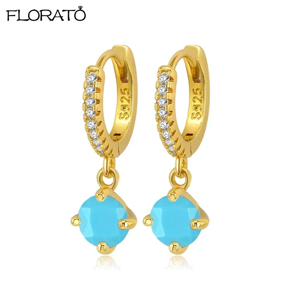 925 Sterling Silver Needle Summer Blue Earrings Trend 18K Gold Hoop Earrings for Women Fashion Puncture Jewelry Ear Accessories Good Vibrations