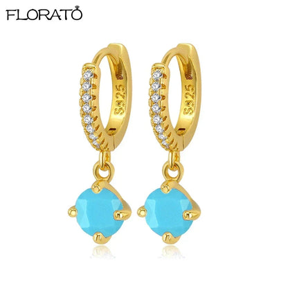 925 Sterling Silver Needle Summer Blue Earrings Trend 18K Gold Hoop Earrings for Women Fashion Puncture Jewelry Ear Accessories Good Vibrations