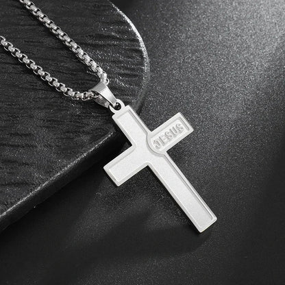 Philippians 4:13 Men's Simple Cross Pendant Necklace Stainless Steel Religious Amulet Jewelry Unisex Bijoux Good Vibrations
