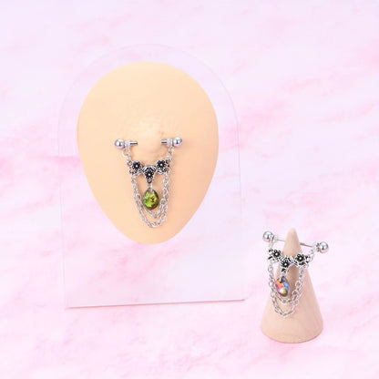 1pair Stainless Steel Nipple Rings, Nipple Barbell With Chain CZ, Nipple Piercing Jewelry Good Vibrations Adult Super Store