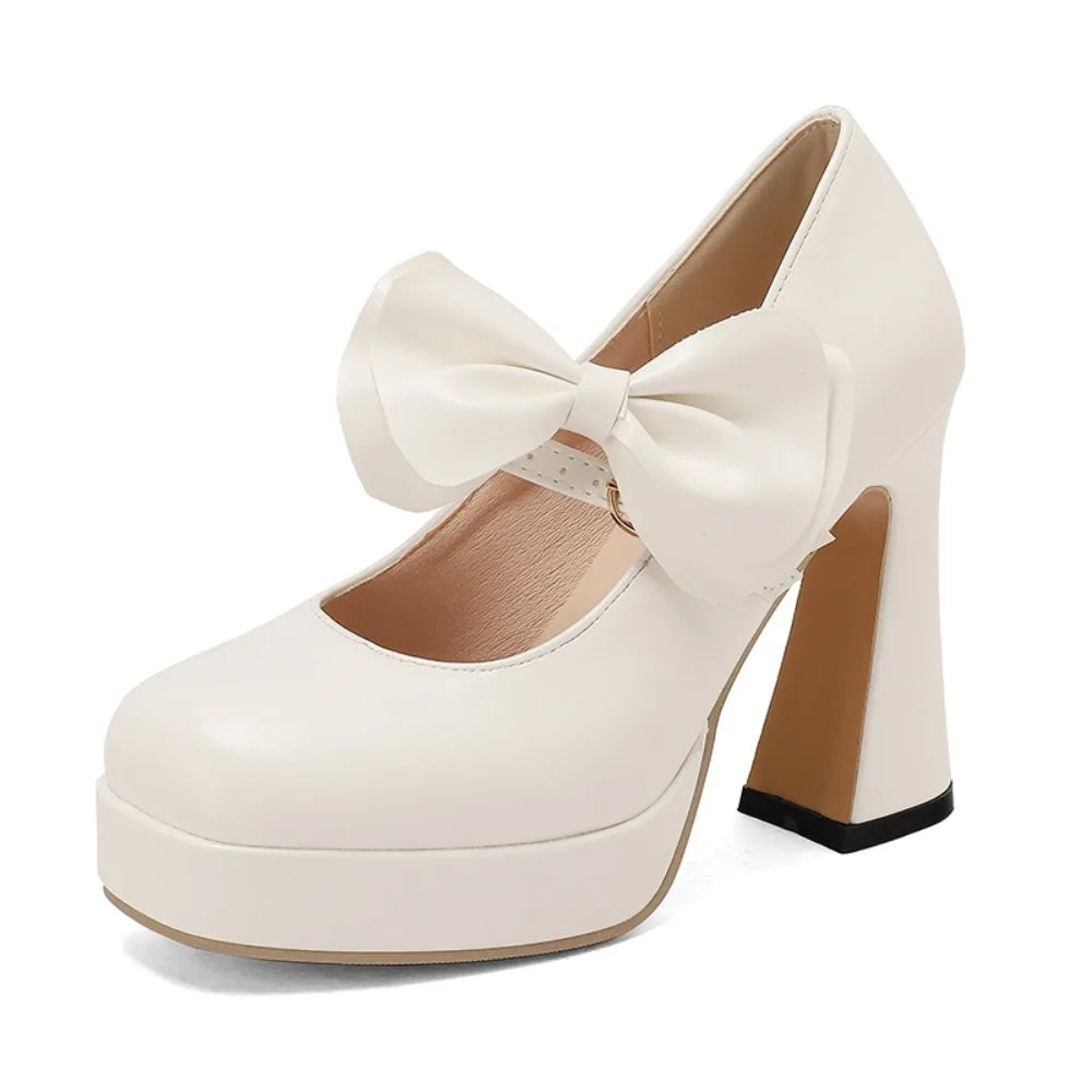High Heels Women Spring Summer Elegant Fashion Bowknot Square Toe Party Dress Wedding Bride Platform Shoes Big Size 45 30-50 Good Vibrations