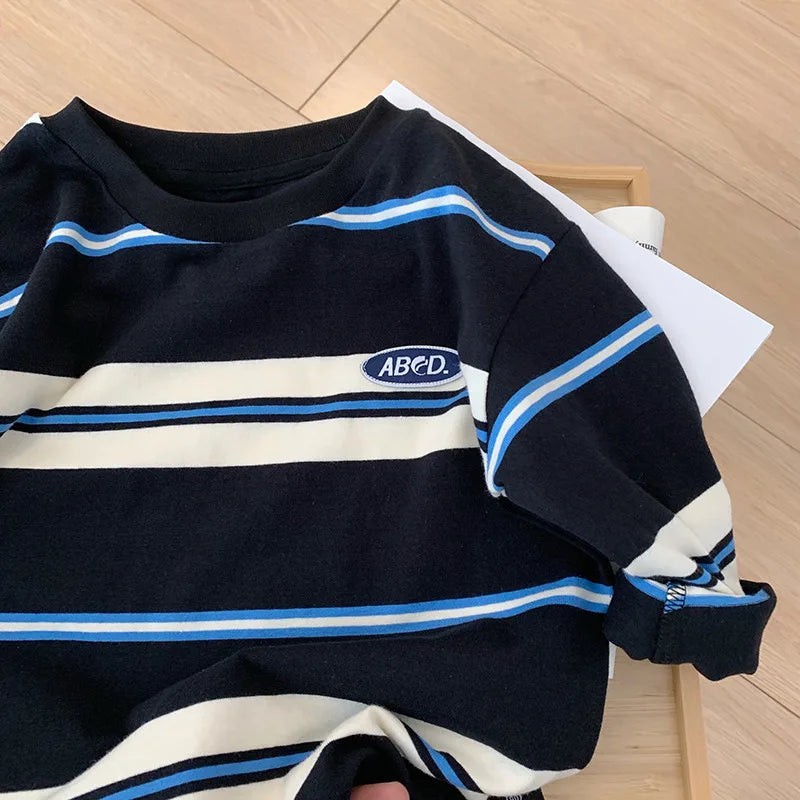 2025 autumn Children Clothes Girls Long Sleeves Bottoming Shirts Cool Boys Stripe Cotton T-shirt Teen Loose Casual 2-7y Kids Top Good Vibrations