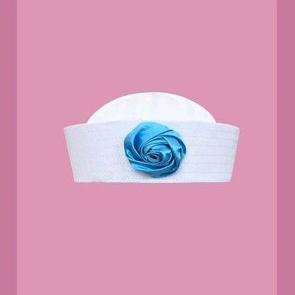Y2K Striped Bow Flower Rhinestone Sailor JK Beret Navy Hats for Women Summer Niche Flipped Nurse Cosplay Beret Cap Sombreros Good Vibrations