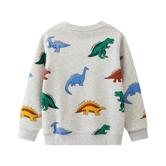 Jumping Meters 5-7T Long Sleeve  Boys Girls Hooded Sweatshirts With Dinosaur Children's Clothing  Hot Selling Baby Shirts Tops Good Vibrations