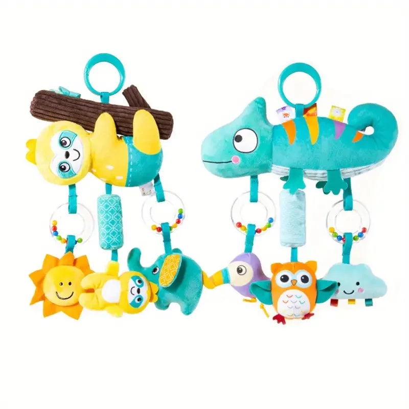 Crib Hanging Rattles Toys Baby Toys Cartoon Animal Spiral Hanging Toy with Ringing Bell Stroller Car Toys for Infant Newborn Good Vibrations