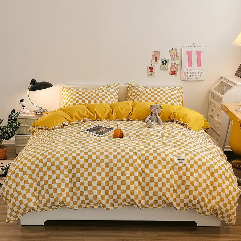 Checkerboard Bedding Comforter Set with Pillowcase bed sheet Single Full Size Bed Linen Duvet Cover Set Queen/King Double Single Good Vibrations