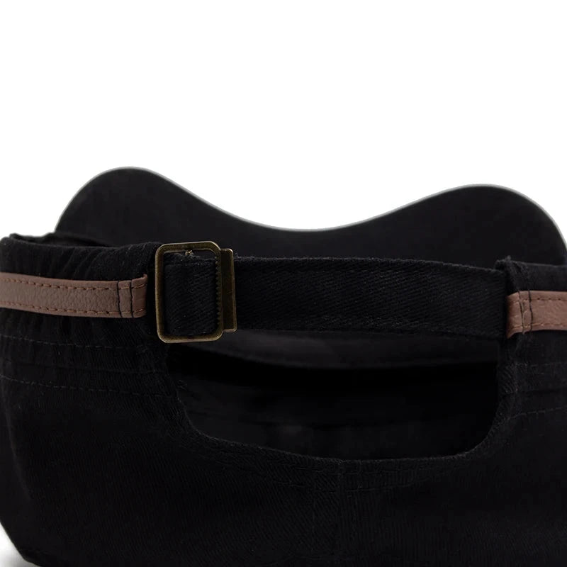 Flat Hat Women Fashion PU Leather Brim Men Baseball Cap Soft Cotton Cloth Casual Visor Trucker Hat Autumn Summer Adjustable Good Vibrations