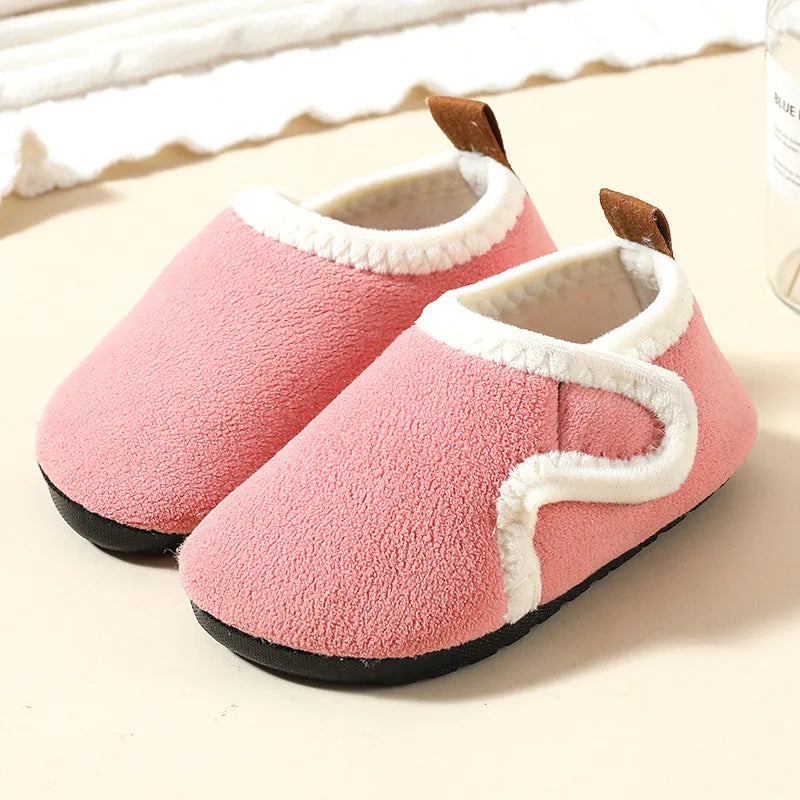 Autumn Winter Indoor Kids Shoes Anti Slip Soft Sole Children Floor Shoes Boys Girls Plush Warm Cotton Slipper Solid Home Shoes Good Vibrations
