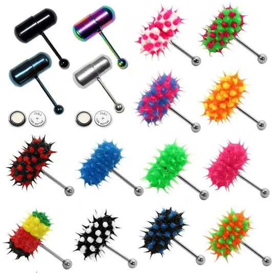 14G 1.6mm Vibrating Silicone Surgical Steel 18mm Vibrate Tongue Bar Ring For Men Women Body Piercing +2pc Batteries Good Vibrations