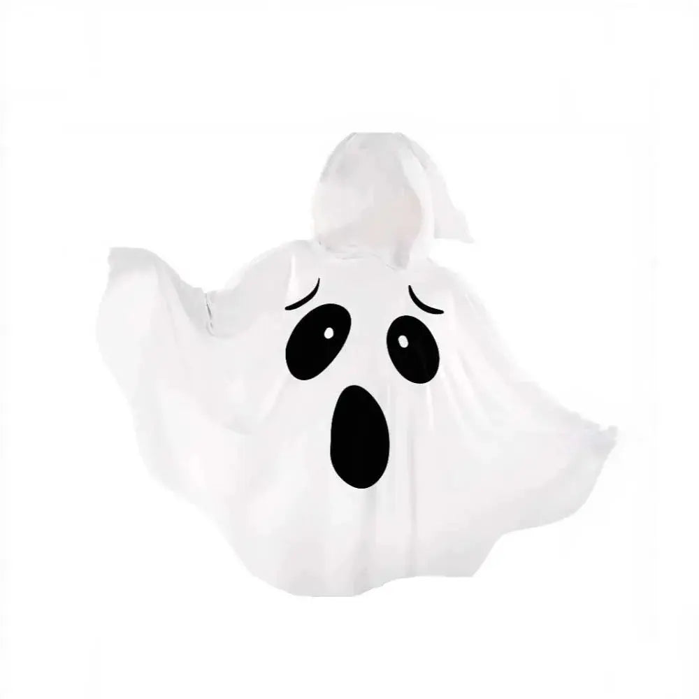 White Halloween Cloak Cape Black Eye Trick-or-Treat Spooky Ghost Poncho Robe Smock Style Fancy Dress Ghost Cosplay Costume Women Good Vibrations