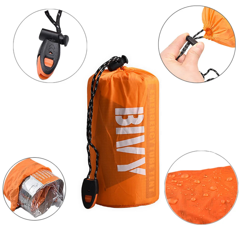 2 Person Emergency Shelter Survival Bivy Tube Tent Kit Thermal Blanket SOS Sleeping Bag Waterproof Survival Equipment Good Vibrations