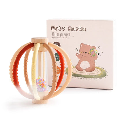 Baby Rattle Toy Wooden Rain Drum With Silicone Baby Sensory Touch Toy Newborn Dental Care Gum Anti-eating Hand Molar Stick Gif Good Vibrations