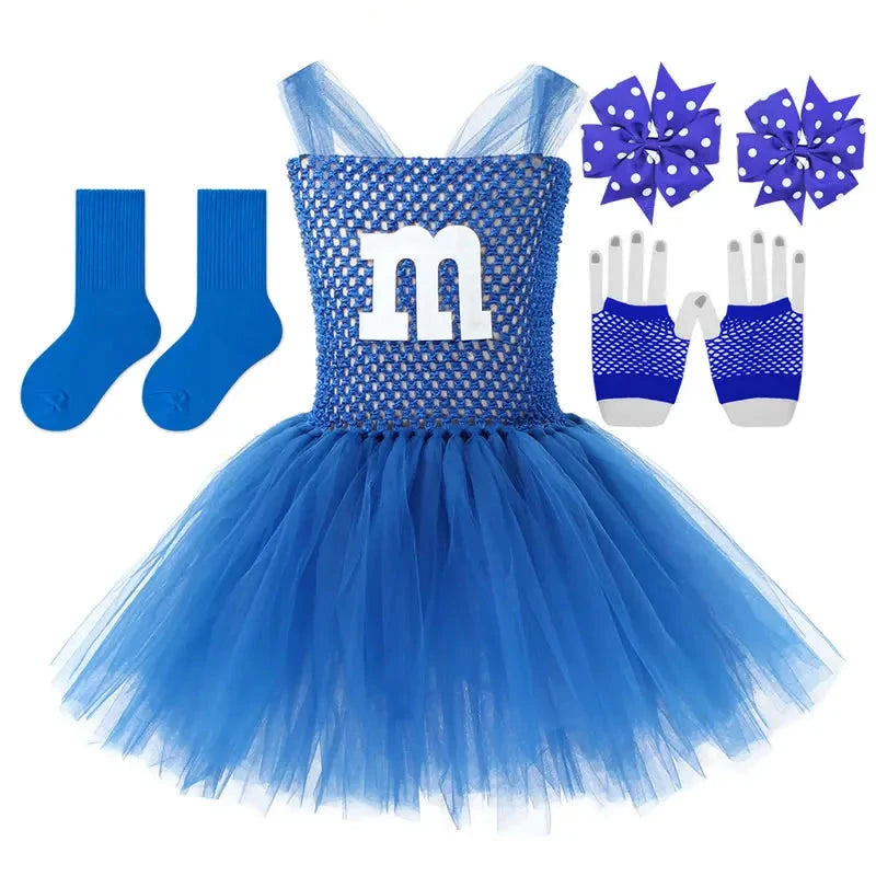 Halloween M Costume For Girl Lace TUTU Dress Festive Kid Up Sling Tunic+Bow Headband+Gloves 3PC Set Child Frock Good Vibrations