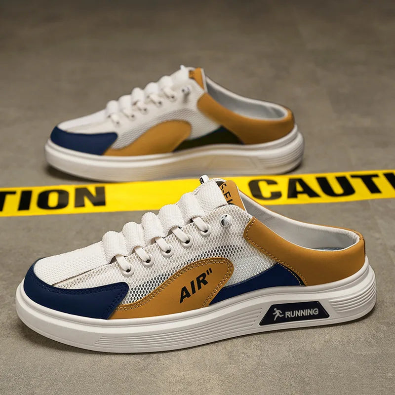 Men's shoes half slippers summer slip-on mesh shoes heelless platform sole bag toe hole trendy casual fashion versatile shoes Good Vibrations