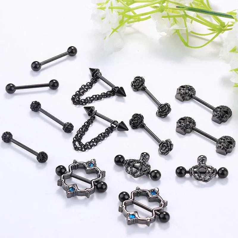 Punk rock sexy black rose nipple ring, body puncture nipple jewelry, women's sexy accessory gift Good Vibrations