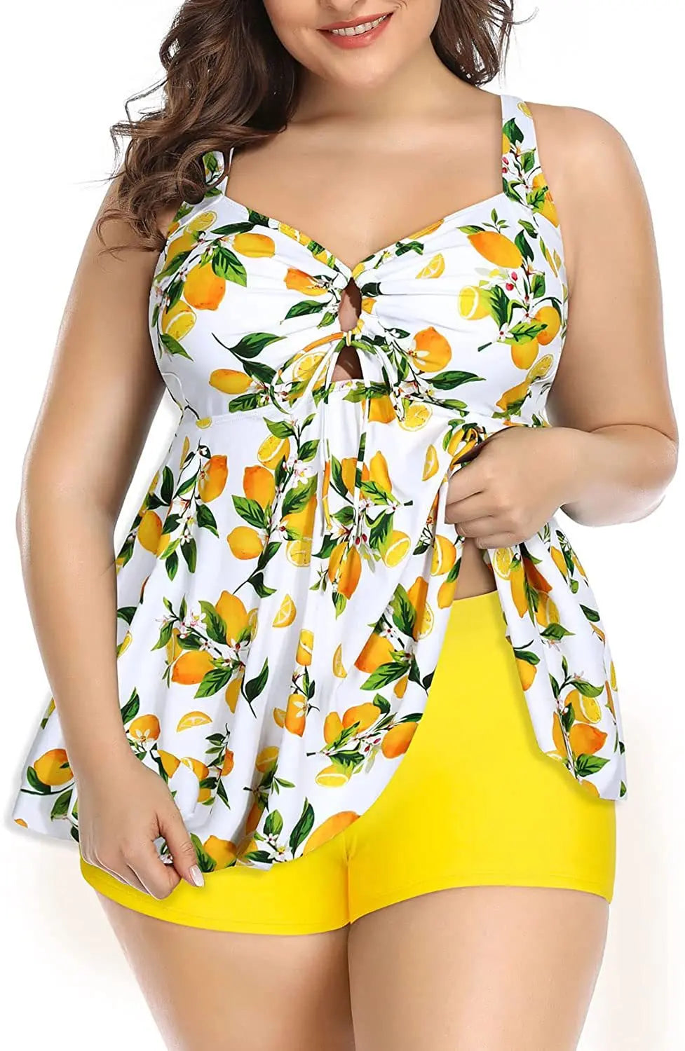 Two-Piece Swimsuit for Women, Plus Size, Full Belly, Shorts, Fat Swimwear Good Vibrations