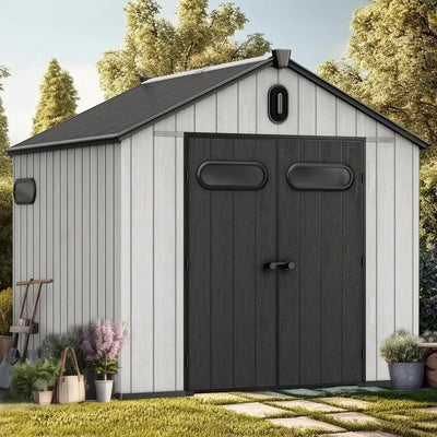 8x8ft Outdoor Storage Shed with Floor, 427 cuft Waterproof Garden Shed with Lockable Door, Windows & Vents