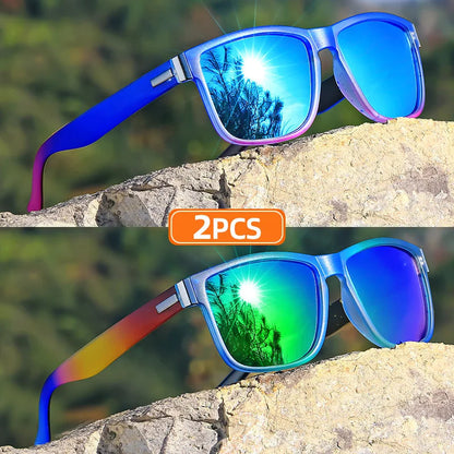 2pcs Classic Square Frame Sunglasses, Gradient Color, Full Rim, Polycarbonate Frame, TAC Lens, Polarizer, Sports Style Good Vibrations