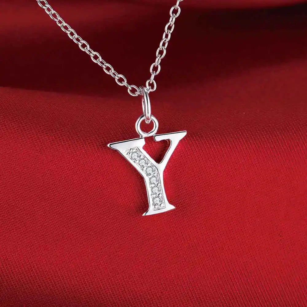 26 Letters 925 Sterling Silver Necklace Pendant Zircon For Women Exquisite Student Girlfriend Jewelry Accessories Wedding Gift Good Vibrations