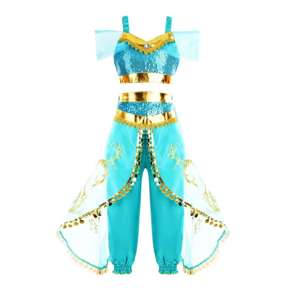 Jasmine Girls Aladdin Costume Halloween Princess Dress Kids Birthday Party Christmas Arabian Cosplay 4 5 6 7 8 9 10 Years Good Vibrations