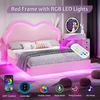 Jocisland Twin LED Bed Frame for Girls Upholstered Floating Bed with Cute Cloud Headboard, No Box Spring Needed, Leather, Pink Good Vibrations