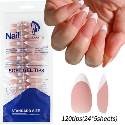 120pcs Pink French Tip Press-On Nails Medium Length Square Shape With Glossy Finish False Nails Full Cover Pre-Shaped Fake Nails Good Vibrations
