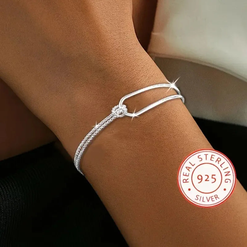 New S925 Silver Minimalist Geometric Collage Bracelet Women's Jewelry Exquisite and Elegant for Birthday and Christmas Gifts Good Vibrations