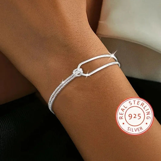 New S925 Silver Minimalist Geometric Collage Bracelet Women's Jewelry Exquisite and Elegant for Birthday and Christmas Gifts Good Vibrations