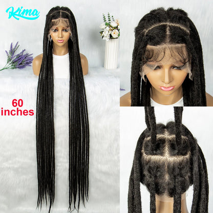 KIMA 60 inches Full Lace Braided Wigs Synthetic Lace Wigs Braided Wigs Crochet Wigs Faus Locs Braided Wigs for Black Women Good Vibrations