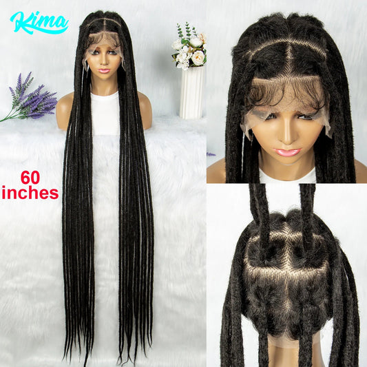 KIMA 60 inches Full Lace Braided Wigs Synthetic Lace Wigs Braided Wigs Crochet Wigs Faus Locs Braided Wigs for Black Women Good Vibrations
