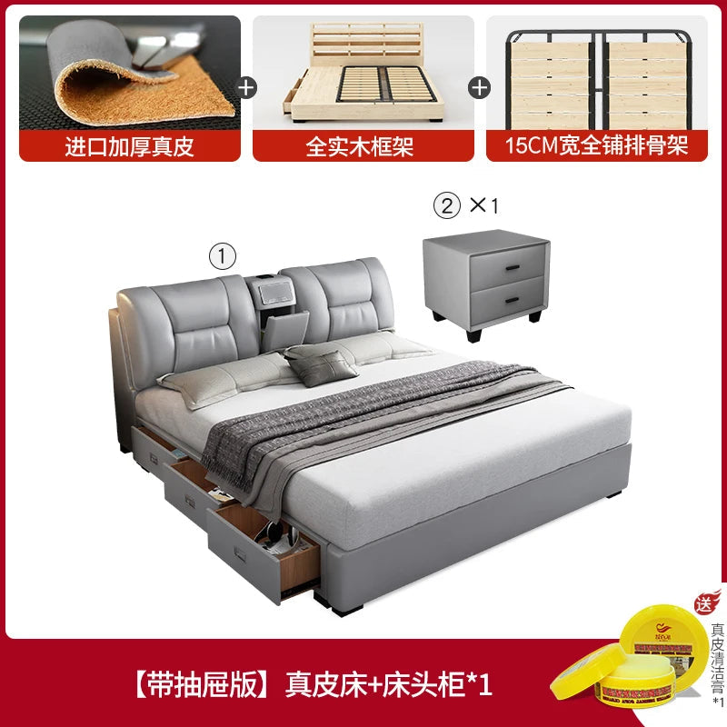 King Upholstered Beds Minimalist Frames Children Bedroom Beds Multifunctional Headboard Meubles De Chambre Home Furniture Good Vibrations