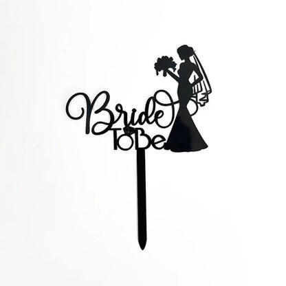 Bride and Groom Wedding Party Cake Topper Decoration Golden Acrylic Mrs & Mrs Engagement Party Cake Toppers Gift Baking Supplies Good Vibrations