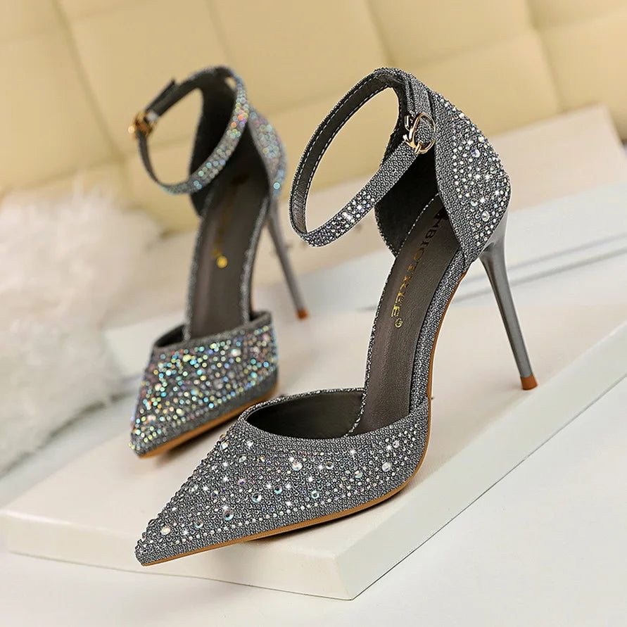 Rhinestone Women Pumps Sexy Stiletto Women High Heels Pointed Toe Women Heels Pumps Women Shoes Party Wedding Shoes Scarpe Donna Good Vibrations