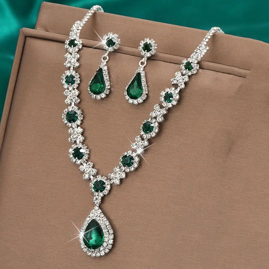 Fashionable Crystal Jewelry Necklace Earring Set Premium Luxury Pendant Necklace Original Design Inlaid Zircon Dangle Earrings Good Vibrations Adult Super Store