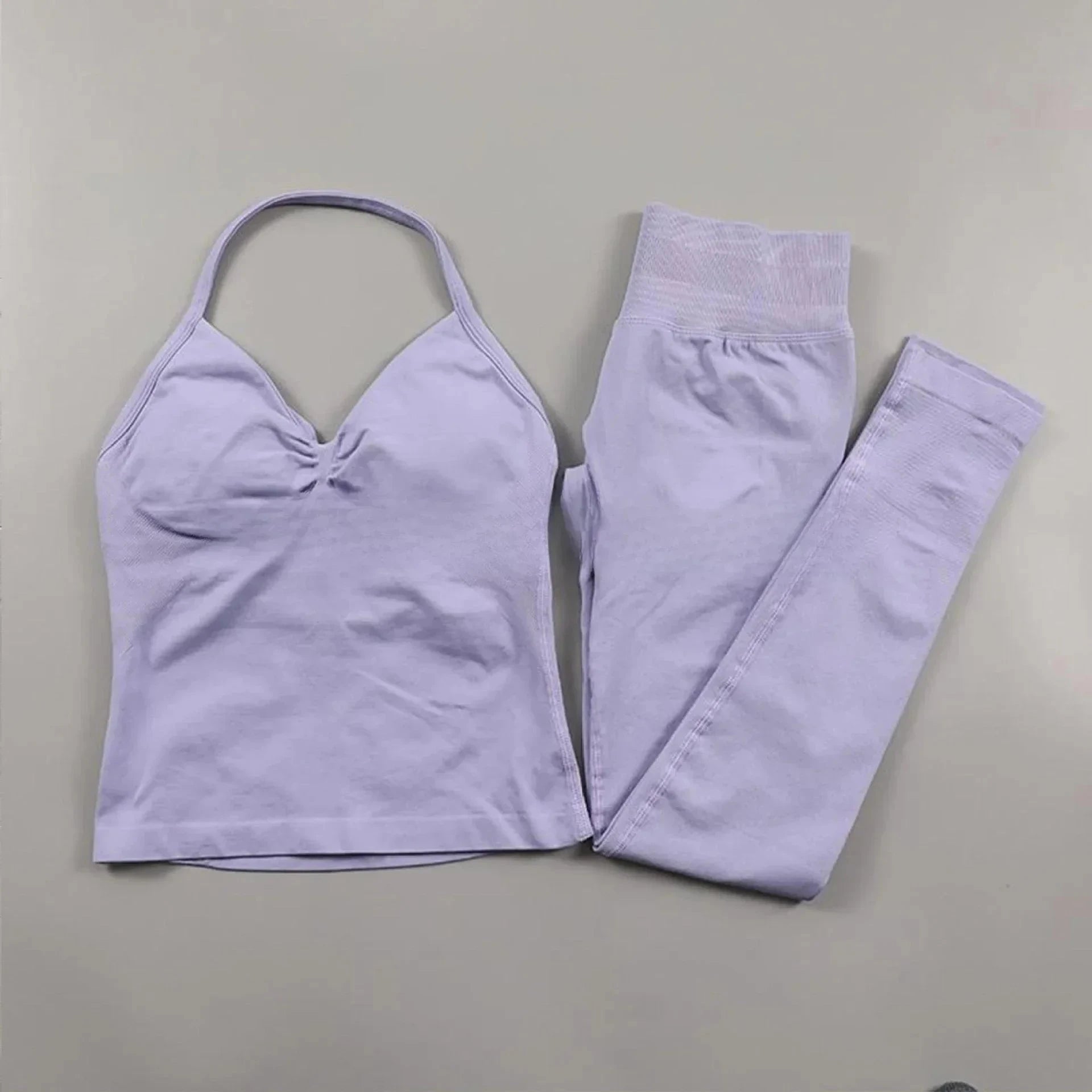 Fitness Girl Yoga Ladies 2-piece Set Long Neck Halter Tank Top Hip Lift Fitness Pants Comfortable Breathable Set Sportswear Good Vibrations