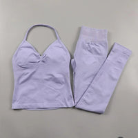 Fitness Girl Yoga Ladies 2-piece Set Long Neck Halter Tank Top Hip Lift Fitness Pants Comfortable Breathable Set Sportswear Good Vibrations