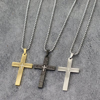 Classic Stainless Steel Cross Necklace For Men 24 Inches Long Pendant Collar Hiphop Rock Outdoor Cool Riding Neck Accessories Good Vibrations