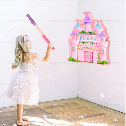 Princess Castle Hanging Pinata with Stick Blindfold Confetti Kids Birthday Party Decoration Game Candy Container Gift Fillers Good Vibrations